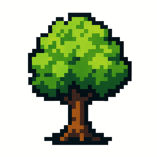 árbol echo de pixeles.
In-Game asset.  2d.  High contrast.  No shadows