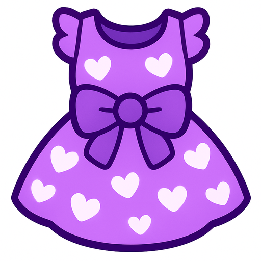 cute purple heart candy design dress top view..
In-Game asset.  2d.  High contrast.  No shadows