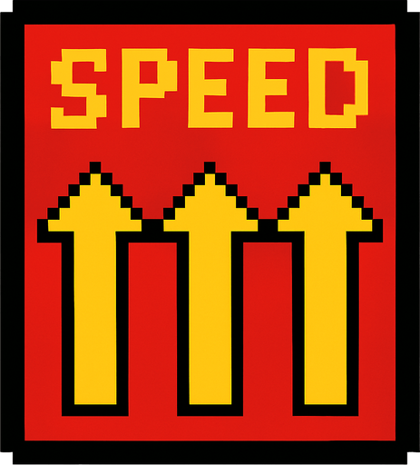 A pixelated speed panel with arrows pointing up.
High contrast.  No shadows