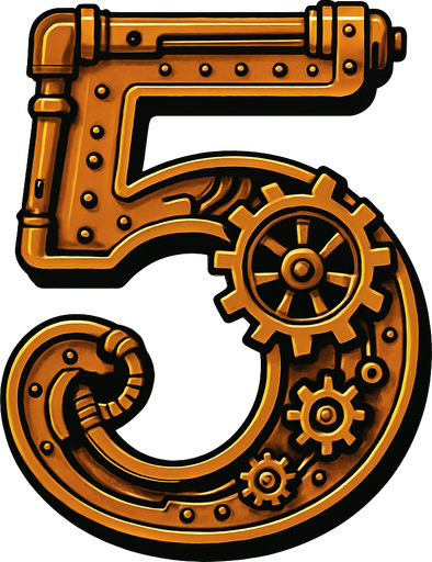 numero 5 en estilo steampunk.
In-Game asset.  2d.  High contrast.  No shadows