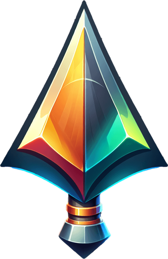 A 2D flat digital illustration of a sharp and colorful cartoonish sleek arrow tip, designed for a mobile archery game. The arrow tip should be metallic (steel or iron), with subtle gradients for a polished look. It should have a pointed triangular shape with a slightly stylized, game-friendly appearance, matching the clean, minimal aesthetic of vector-based graphics. Use a transparent background and ensure it's facing upward. Resolution: 512x512.".
Single Game Texture.  In-Game asset.  2d.  Blank background.  High contrast.  No shadows
