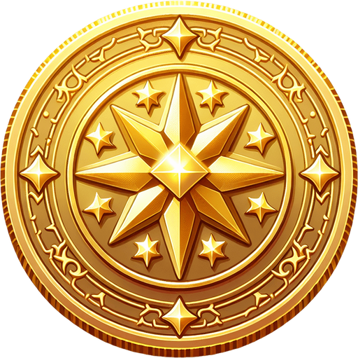 Yallow gold coin.
Single Game Texture. In-Game asset. 2d. Blank background. High contrast. No shadows.