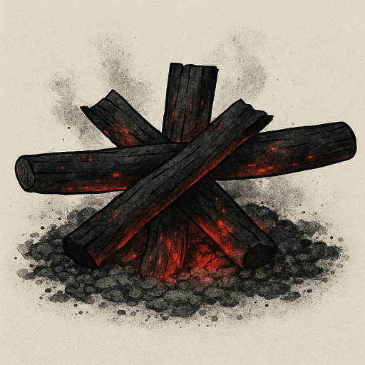 Yanmış odunlar kül ve kor ekle