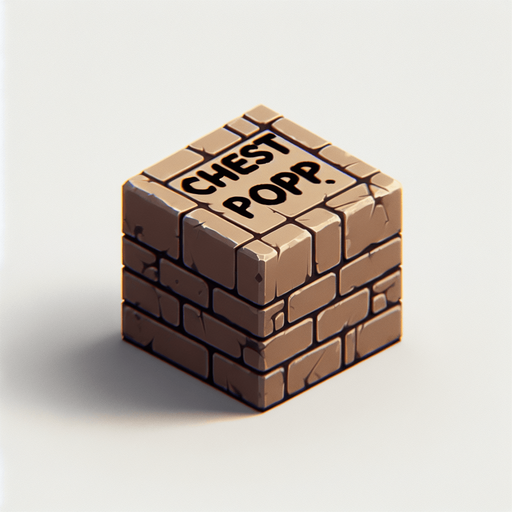 a forward facing brick with the writing "Chest Pop" Single Game Texture. In-Game asset. 2d. Blank background. High contrast. No shadows.