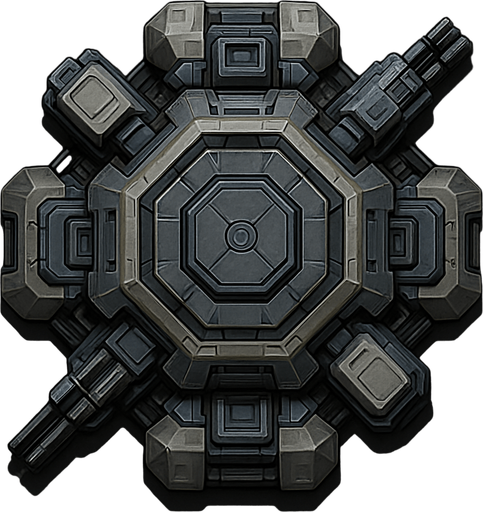 Namlusu olmayan, Teknolojik askeri kule, üstten görünüm, gerçekçi, yazısız.
In-Game asset.  High contrast.  No shadows