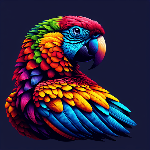 a colorful parrot.
Single Game Texture.  In-Game asset.  2d.  Blank background.  High contrast.  No shadows