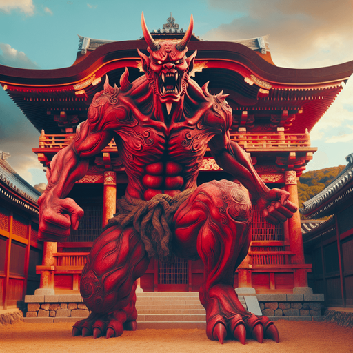 ancient japan oni red monster stand scary rage