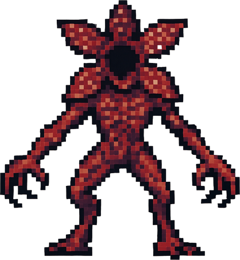 A Stranger Things demogorgon in pixel art.
In-Game asset.  2d.  High contrast.  No shadows
