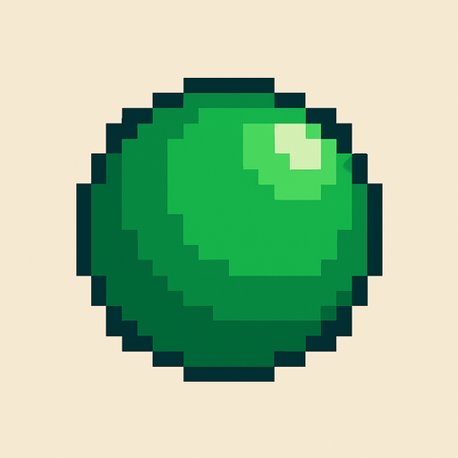 Bir top pixel art yeşil renkli.
In-Game asset.  2d.  High contrast.  No shadows