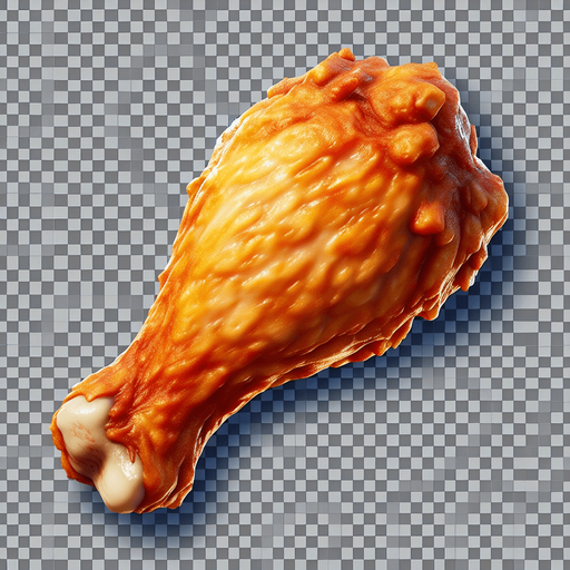 A chicken wing with transparent background..
Single Game Texture. In-Game asset. 2d. Blank background. High contrast. No shadows.