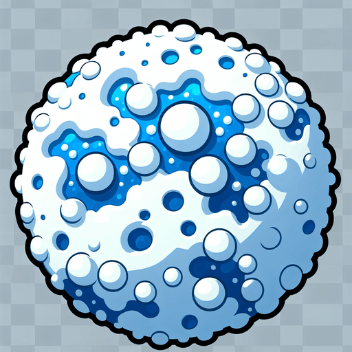 white snowball with some blue glue, cartoon Single Game Texture. In-Game asset. 2d. Blank background. High contrast. No shadows.