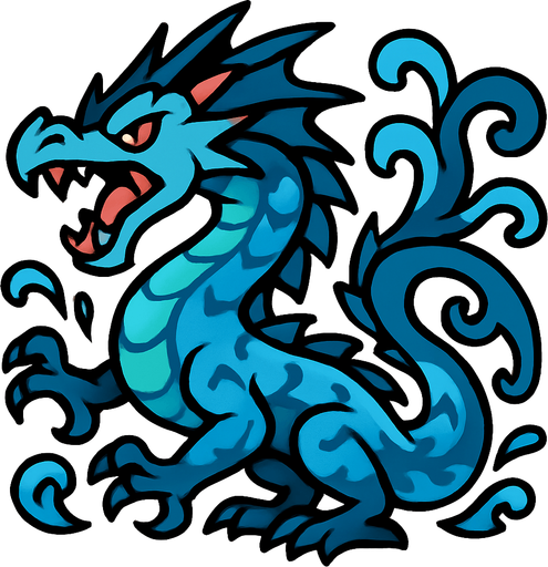 Dragon farouche de l'eau.
In-Game asset.  2d.  High contrast.  No shadows