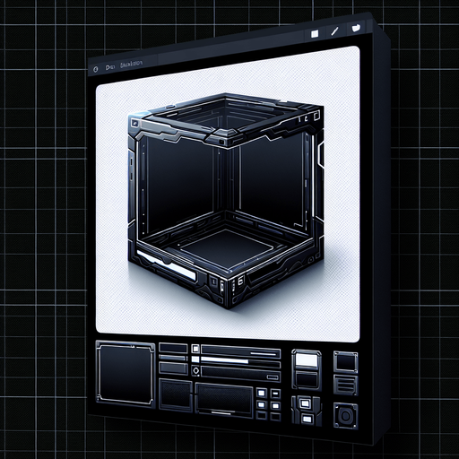 Empty futuristic black application window box..
Single Game Texture. In-Game asset. 2d. Blank background. High contrast. No shadows.