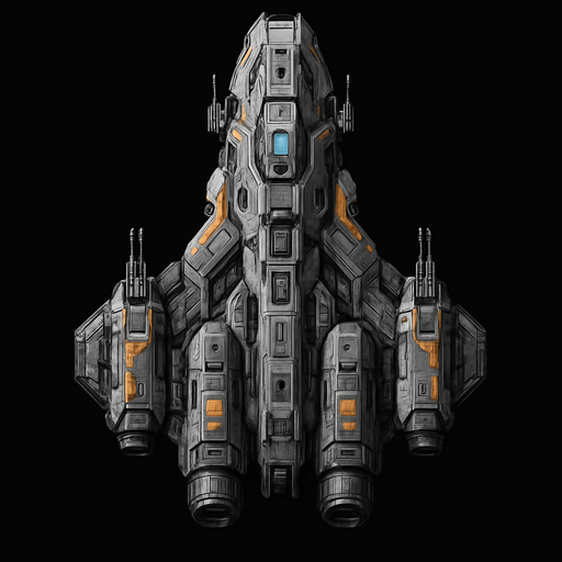 Uzay temalı Savaş Gemisi, gerçekçi, yazısız üstten görünüm. 
In-Game asset.  High contrast.  No shadows