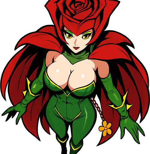 Rosemon, vista desde arriba, calidad y detalles altos, busto grande sexy, cuerpo completo.
In-Game asset.  2d.  High contrast.  No shadows