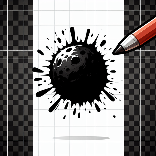 a black scorch mark on the ground left by a meteor impact. cartoon.
Single Game Texture.  In-Game asset.  2d.  Blank background.  High contrast.  No shadows
