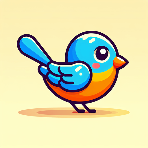 Single simple cartoon bird for a game titled "Flap & Bounce". The bird has lots blue and orange colors and is high contrast. Only bird.