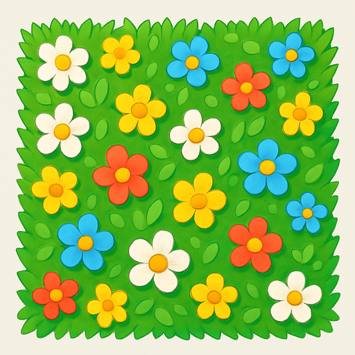 Cuadrado de cesped con flores visto desde arriba.
In-Game asset.  No shadows