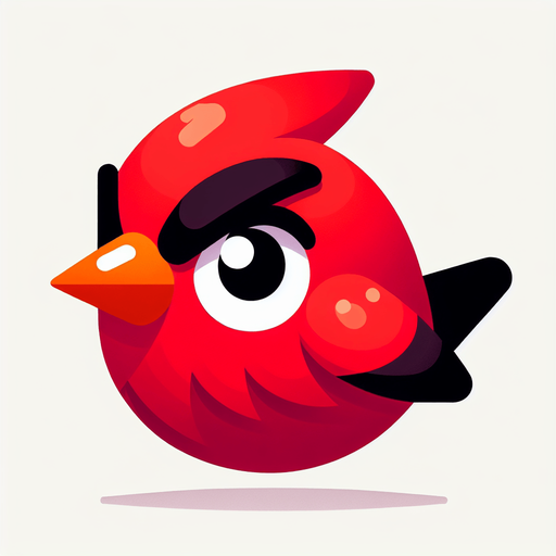 küçük kırmızı sağ tarafa doğru bakan siyah kaşlı turuncu gagalı bir kuş.
Single Game Texture. In-Game asset. 2d. Blank background. High contrast. No shadows.