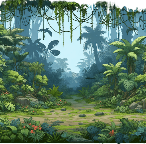 jungle.
Single Game Texture.  In-Game asset.  2d.  Blank background.  High contrast.  No shadows