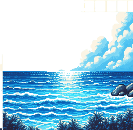 sea and sky,pixel,realistic but detailles benzer renkler mavi ve mavi
Single Game Texture.  In-Game asset.  2d.  Blank background.  low contrast.  No shadows