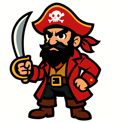 2d pirate no background.
In-Game asset.  2d.  High contrast.  No shadows