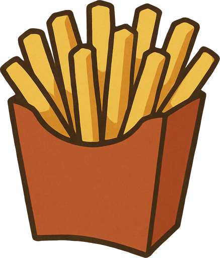 Hot chips or fries in professor Layton game style artwork.
In-Game asset.  2d.  High contrast.  No shadows