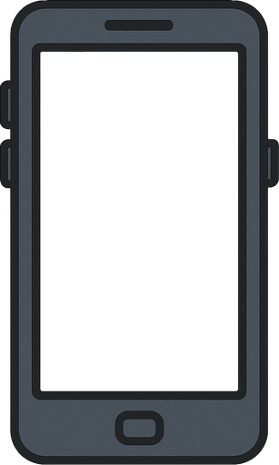 2d phone for mobile games. modern phone. looks good but phone is one color, phone's screen one color. Let it be completely 2-dimensional and not look like 3-dimensional. There should be a mute button and small volume up and down and hang up buttons on the sides of the phone..
In-Game asset.  2d.  High contrast.  No shadows - Fill the entire screen with a light gray color. - The outer cover color of the phone should be dark gray.