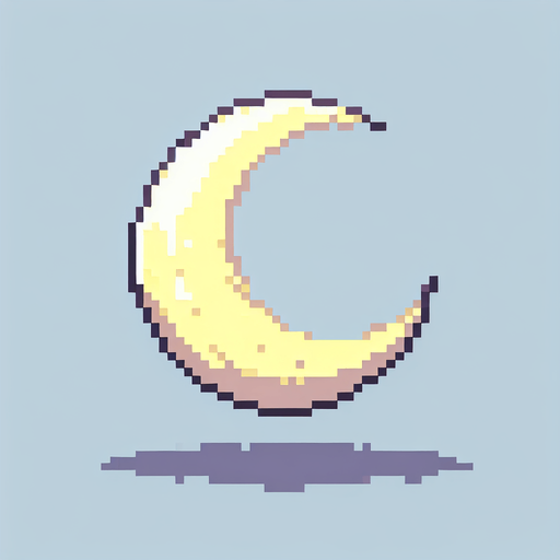 A pixel art moon, crescent, pale yellow.
Single Game Texture. In-Game asset. 2d. Blank background. High contrast. No shadows.