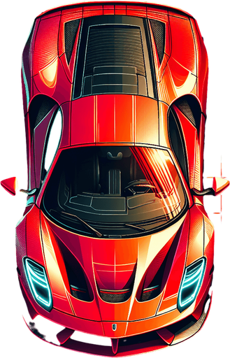 red topdown look of luxury speedy car.
Single Game Texture.  In-Game asset.  Blank background.  High contrast.  No shadows