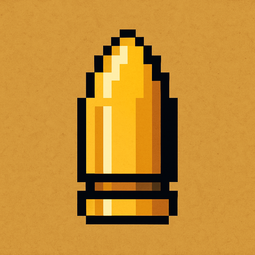 pixel art bullet.
In-Game asset.  2d.  High contrast.  No shadows