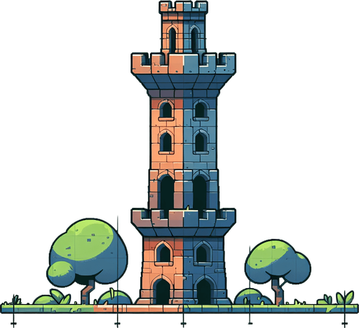 Tower.
Single Game Texture.  In-Game asset.  2d.  Blank background.  High contrast.  No shadows