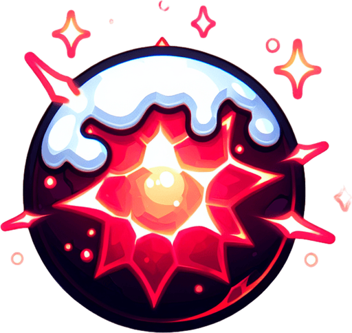 a snowball with red power, cartoon Single Game Texture. In-Game asset. 2d. Blank background. High contrast. No shadows.