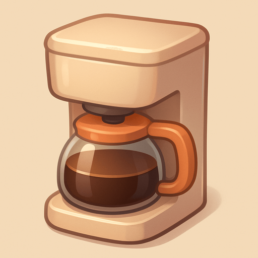 A coffee machine. Cute soft graphics. soft ambient light. semi-matte to satin surfaces. naturalistic with slight saturation boost colors. 
In-Game asset.  2d.  High contrast.  No shadows. top down..
In-Game asset.  2d.  High contrast.  No shadows