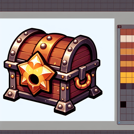 chibi treasure chest.
Single Game Texture.  In-Game asset.  2d.  Blank background.  High contrast.  No shadows