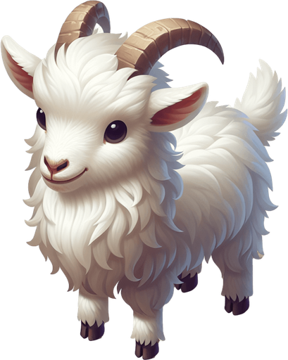 White goat.
Single Game Texture.  In-Game asset.  2d.  Blank background.  High contrast.  No shadows