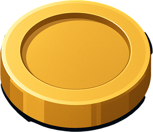 golden coin, simple clean shape, subtle beveled edges, slight 3D top-down look, small shadow for depth, no text, no shine or sparkle, minimal design, matches futuristic tech UI style.
In-Game asset.  2d.  High contrast.  No shadows