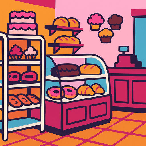 Fondo de pastelería.
In-Game asset.  2d.  High contrast.  No shadows