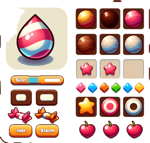 goccia caramella.
Single Game Texture. In-Game asset. 2d. Blank background. High contrast. No shadows.