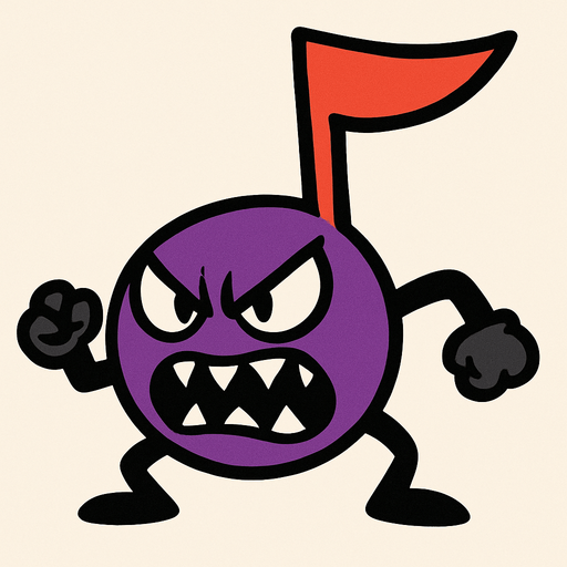 Una nota desafinada personificada como enemigo.
In-Game asset.  2d.  High contrast.  No shadows