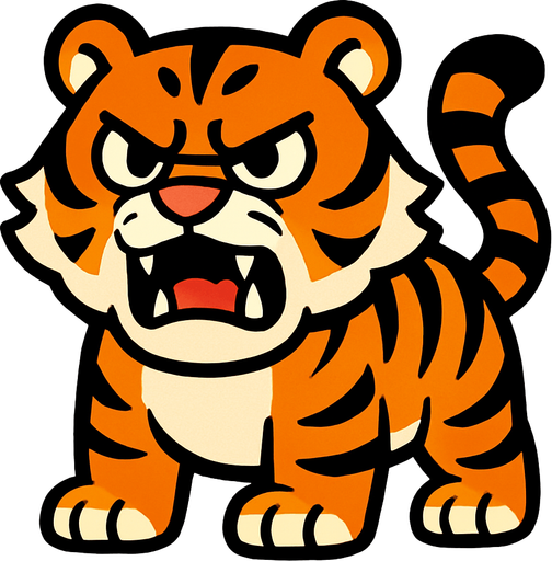 A big angry cute tiger.
In-Game asset.  2d.  High contrast.  No shadows