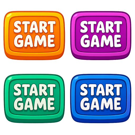 Pack of buttons have text "start game", with HD colors, any colors.
In-Game asset.  2d.  High contrast.  No shadows