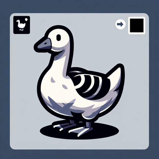 a goose.
Single Game Texture. In-Game asset. 2d. Blank background. High contrast. No shadows.