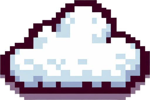 8-bit. Cartoon. White cloud. In game asset Single Game Texture. In-Game asset. 2d. Blank background. High contrast. No shadows.