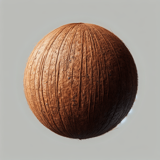 coconut.
Single Game Texture. In-Game asset. 2d. Blank background. High contrast. No shadows.