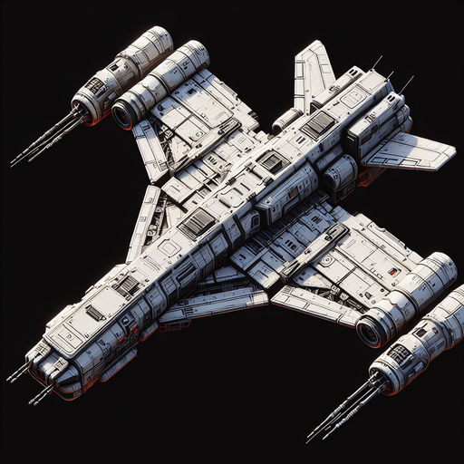 space ship.
Single Game Texture. In-Game asset. 2d. Blank background. High contrast. No shadows.