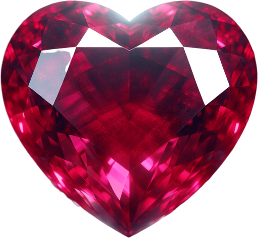 Large heart in precious ruby, very lightly decorated. Front view.