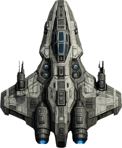 Uzay temalı Savaş Gemisi, gerçekçi, yazısız üstten görünüm. 
In-Game asset.  High contrast.  No shadows