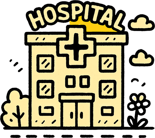 hospital but doodle style.
In-Game asset.  2d.  High contrast.  No shadows