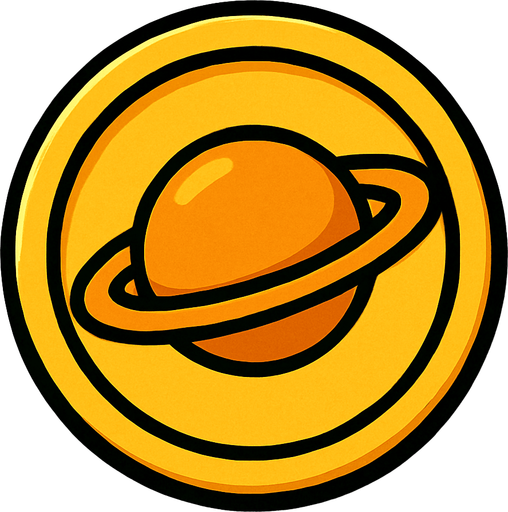 A coin having saturn logo.
In-Game asset.  2d.  High contrast.  No shadows